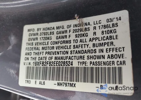 2014 Honda Civic Ex from USA, damaged, VIN 19XFB2F82EE028524